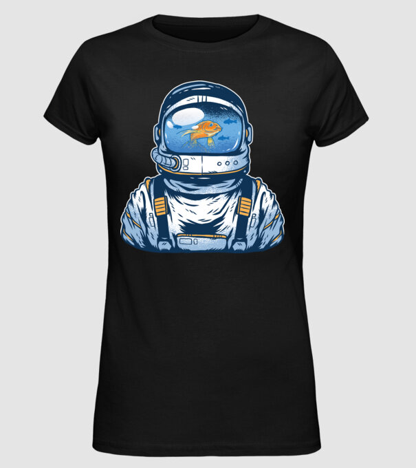 Peștișor auriu Astronaut model negru pe tricou