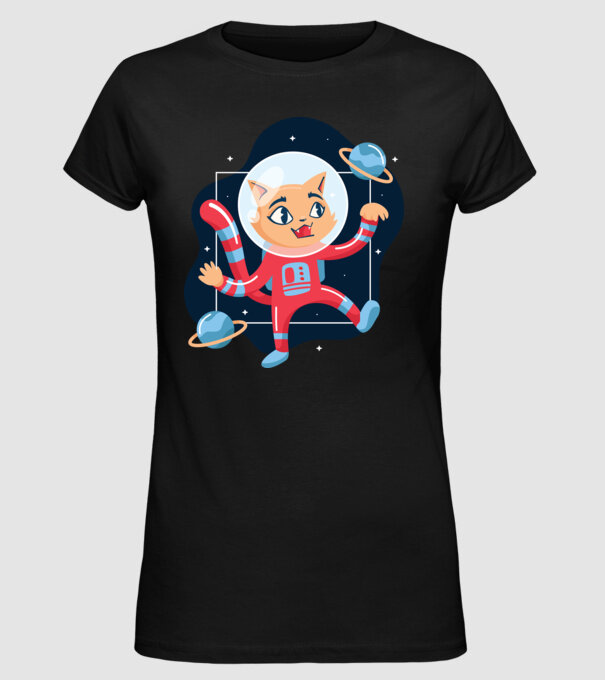 Pisică Astronaut model negru pe tricou
