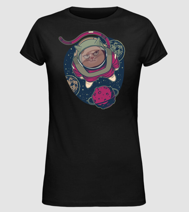Pisică Astronaut model negru pe tricou