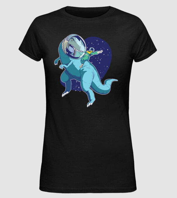 Astronaut Dinozaur T rex model negru pe tricou