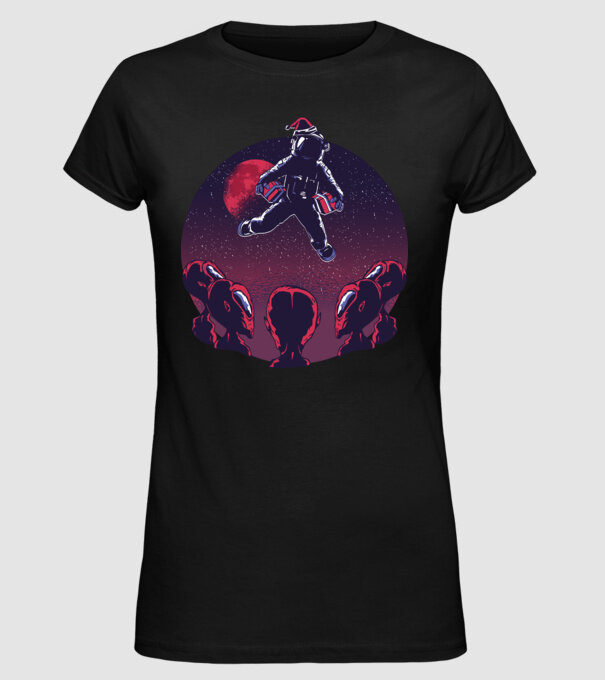 Moș Crăciun Astronaut model negru pe tricou