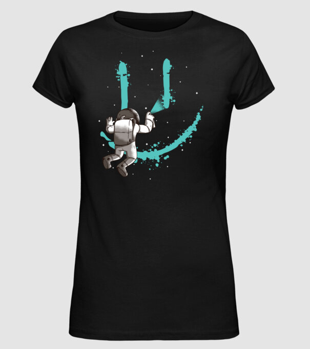 Astronaut Smiley Graffiti model negru pe tricou