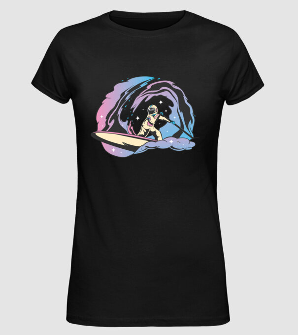 Surf Astronaut model negru pe tricou