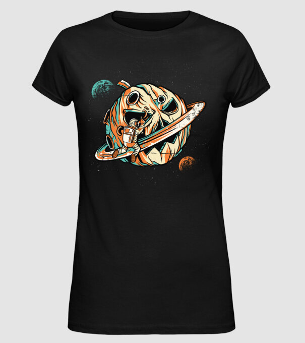 Astronaut cap de dovleac de Halloween model negru pe tricou