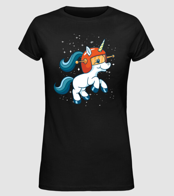 Unicorn Astronaut model negru pe tricou