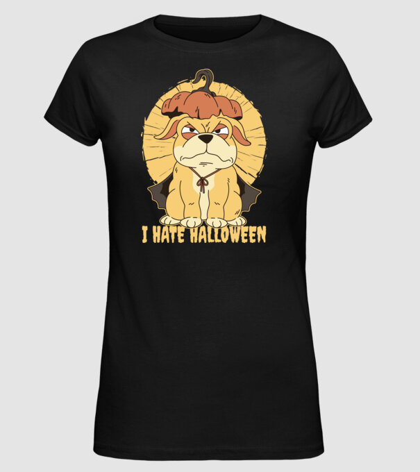 Urăsc Halloween cu câine model negru pe tricou