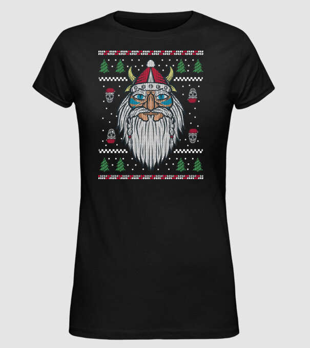 Moș Crăciun viking Pulover urât model negru pe tricou