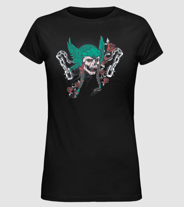 Vintage Craniu Viking model negru pe tricou