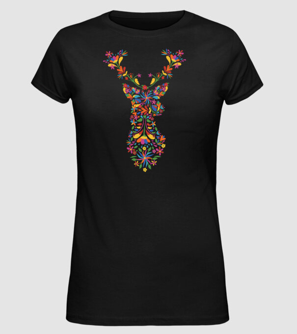 Cerb cu motive florale Floral model negru pe tricou
