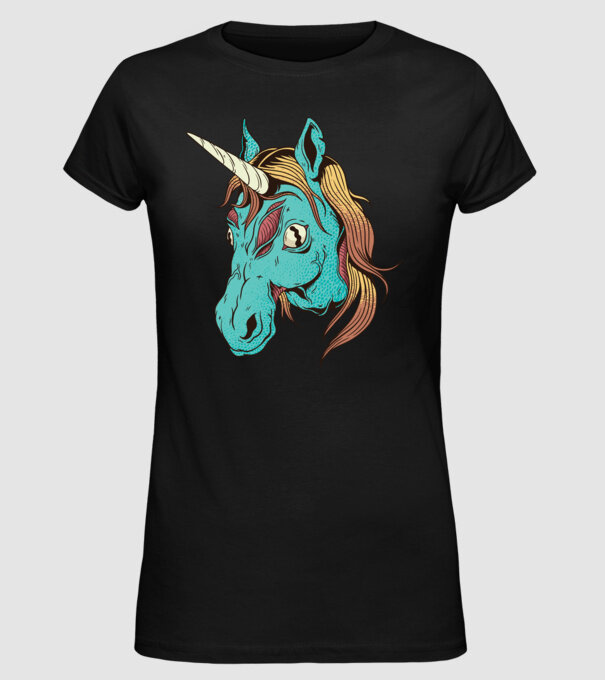 Unicorn Zombie model negru pe tricou