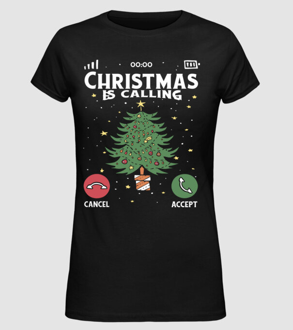 Christmas is calling model negru pe tricou
