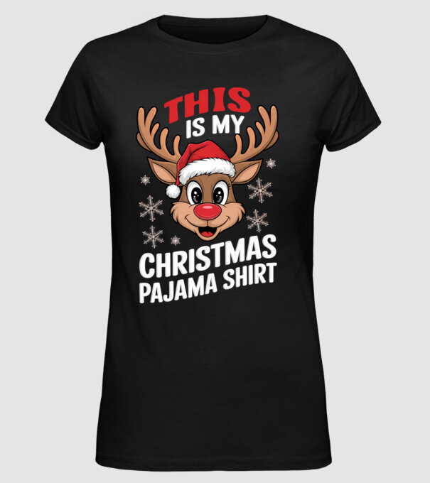 Christmas Pajama Reindeer Negru model negru pe tricou