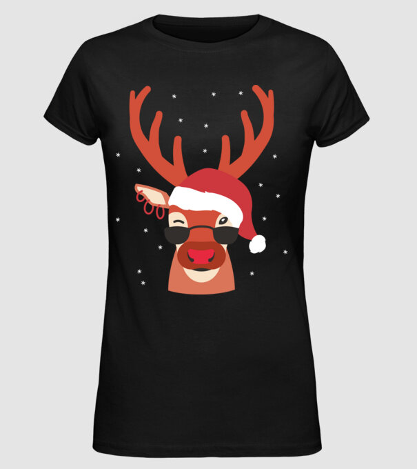 Cool Reindeer Rudolph model negru pe tricou