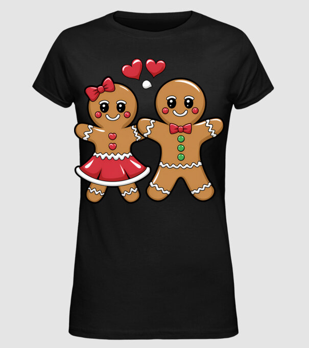 cuplu de turtă dulce în dragoste model negru pe tricou