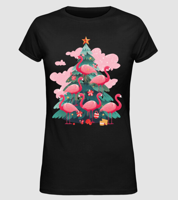 flamingo pom de Crăciun model negru pe tricou