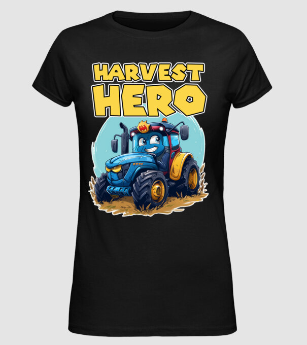 Harvest Hero Tractor model negru pe tricou