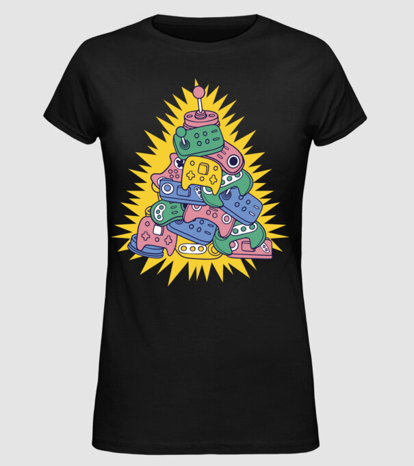 Joystick pom de Crăciun model negru pe tricou