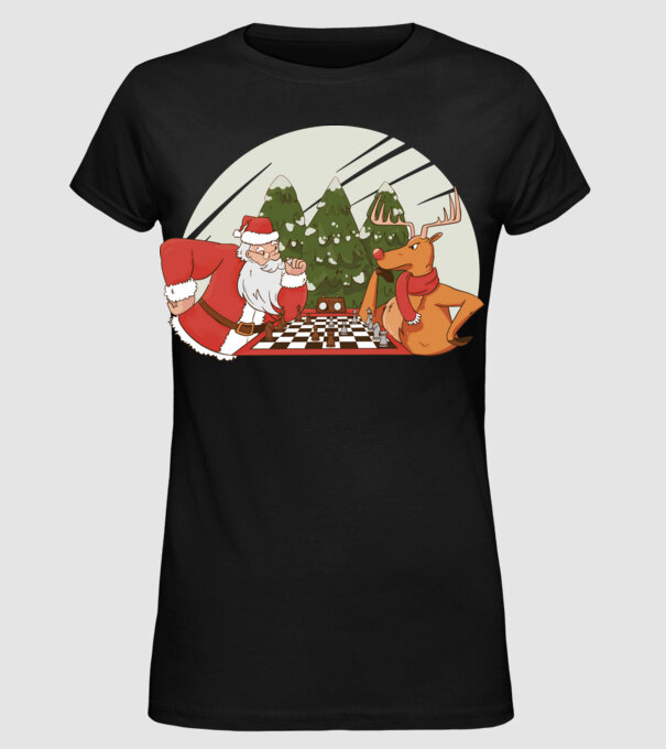 Meci de șah cu Moș Crăciun model negru pe tricou