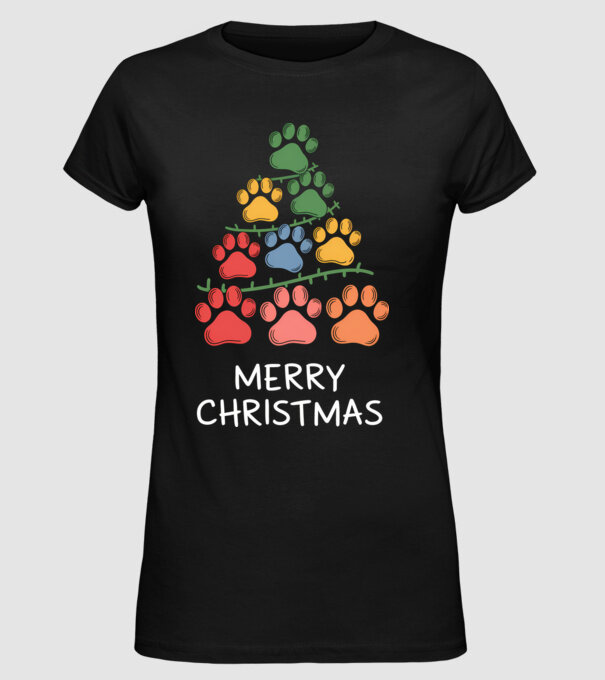 Merry Christmas Paws Negru model negru pe tricou