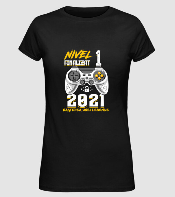 Nivel 1 finalizat. 2021 nașterea unei legende model negru pe tricou