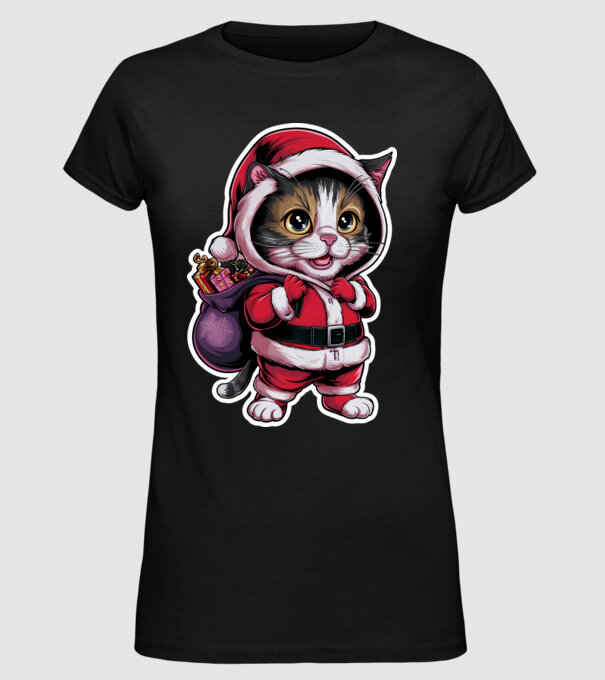 Santa Cat model negru pe tricou