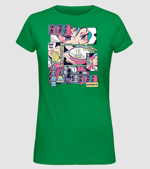 Anime Vaporwave Ramen model verde pe tricou