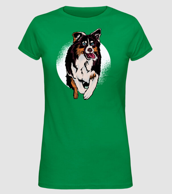 Câine ciobănesc Australian model verde pe tricou