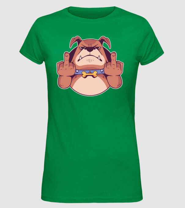 Bulldog arată degetul model verde pe tricou