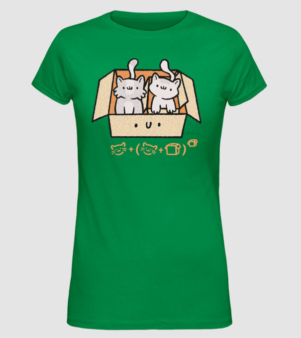 Cutie cu pisică drăguță model verde pe tricou