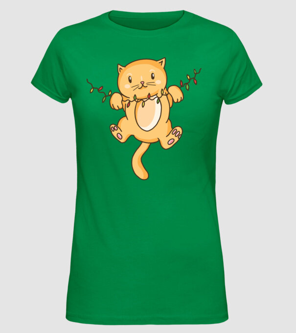 Pisică drăguță Crăciun model verde pe tricou
