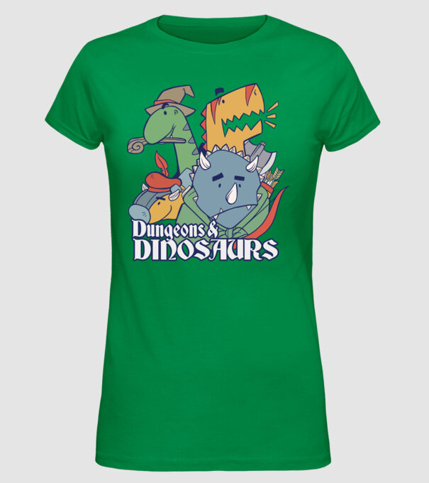 Dungeons and Dinosaurs model verde pe tricou