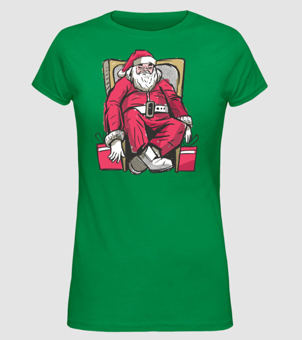 Moș Crăciun Obosit model verde pe tricou