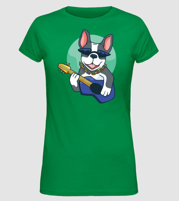 Bulldog Chitarist model verde pe tricou