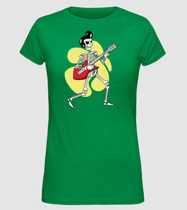 Schelet Elvis cu chitară model verde pe tricou