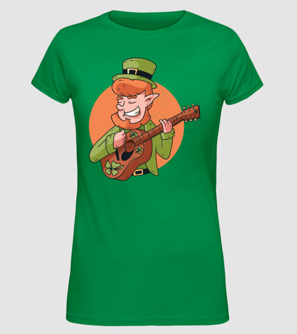 Chitarist Leprechaun irlandez St Patrick model verde pe tricou