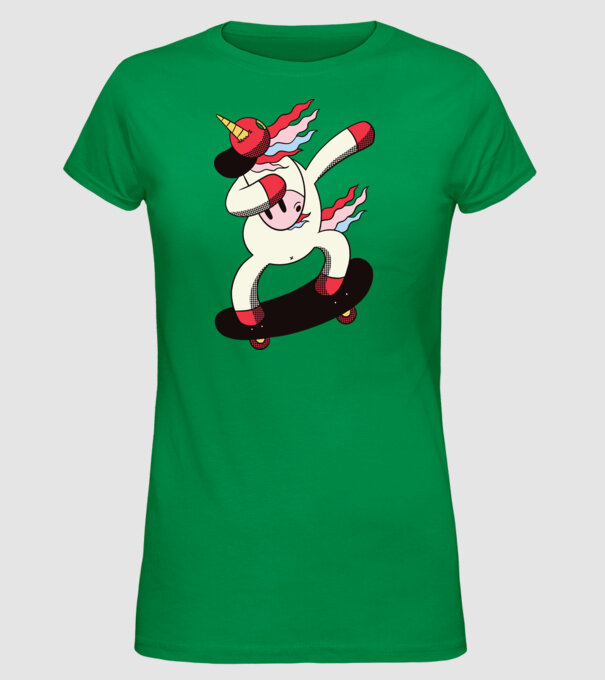 Skateboarder Unicorn DAB model verde pe tricou