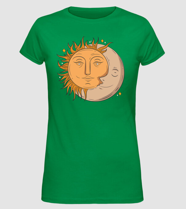 Luna și Soarele model verde pe tricou