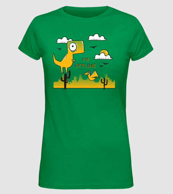 'I''m Offline - tricou amuzant cu dinozaur' model verde pe tricou