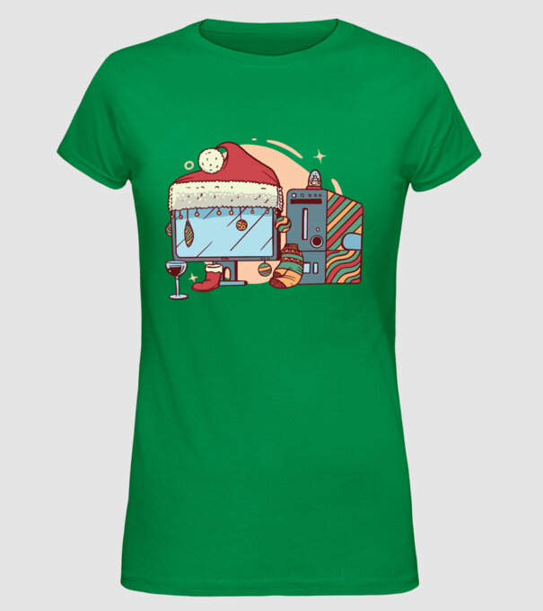 Computer de Crăciun model verde pe tricou