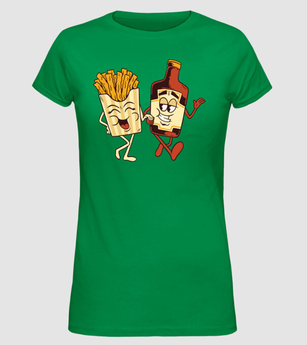 Ketchup + cartofi prăjiți model verde pe tricou