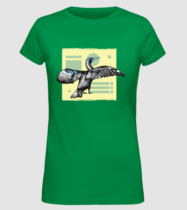 Pasăre cormoran model verde pe tricou