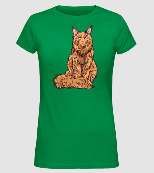 Pisică Maine Coon model verde pe tricou