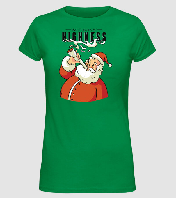 Merry Highness Mikulás fumează iarbă model verde pe tricou