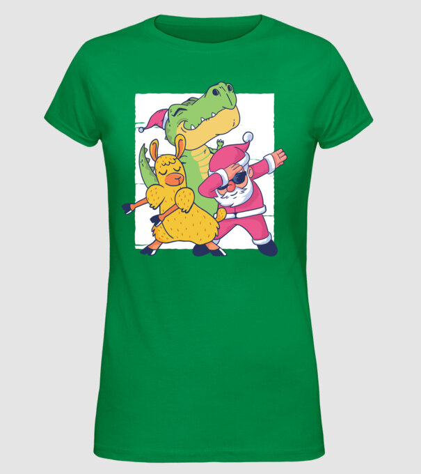 Moș Crăciun Llama T-rex DAB pentru Crăciun model verde pe tricou