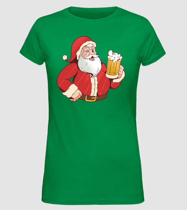 Moș Crăciun cu bere tricou amuzant model verde pe tricou