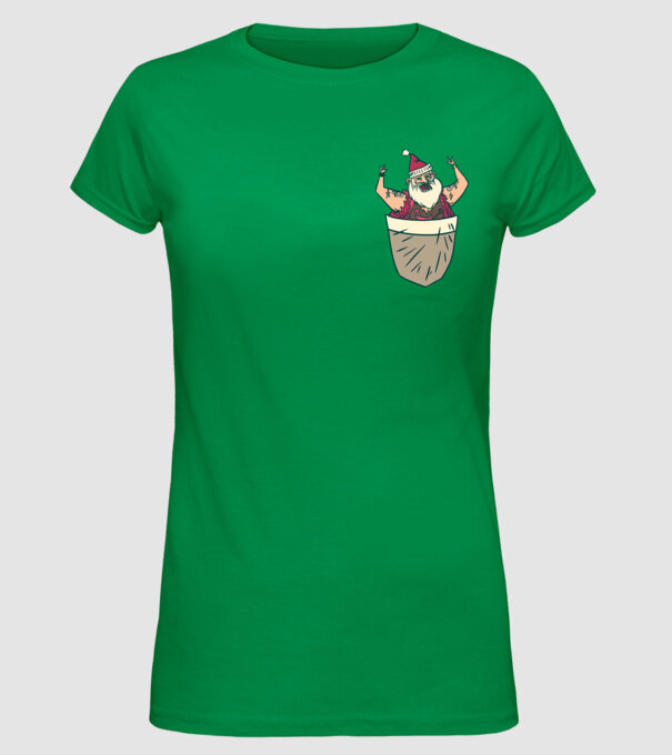 Buzunar Moș Crăciun model verde pe tricou