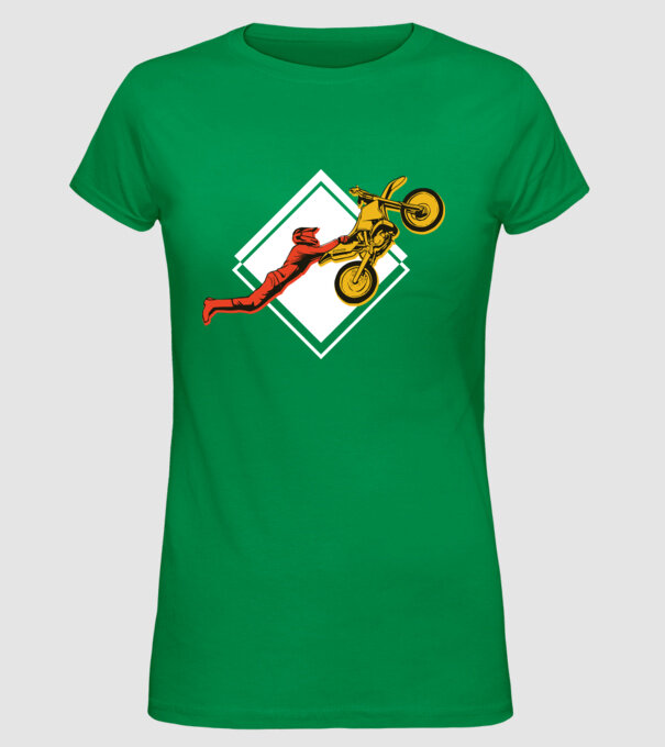Săritură motocicletă model verde pe tricou