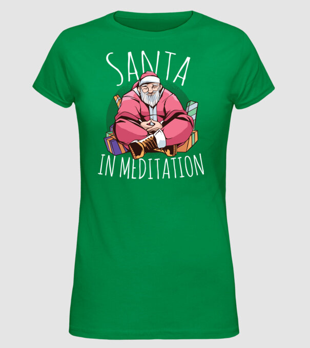 Santa Meditație model verde pe tricou