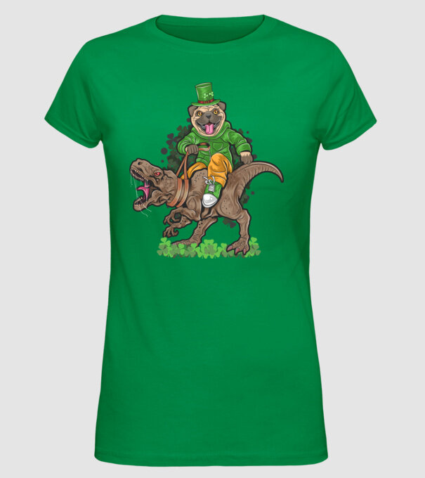 Sfântul Patrick Mops dinozaur model verde pe tricou