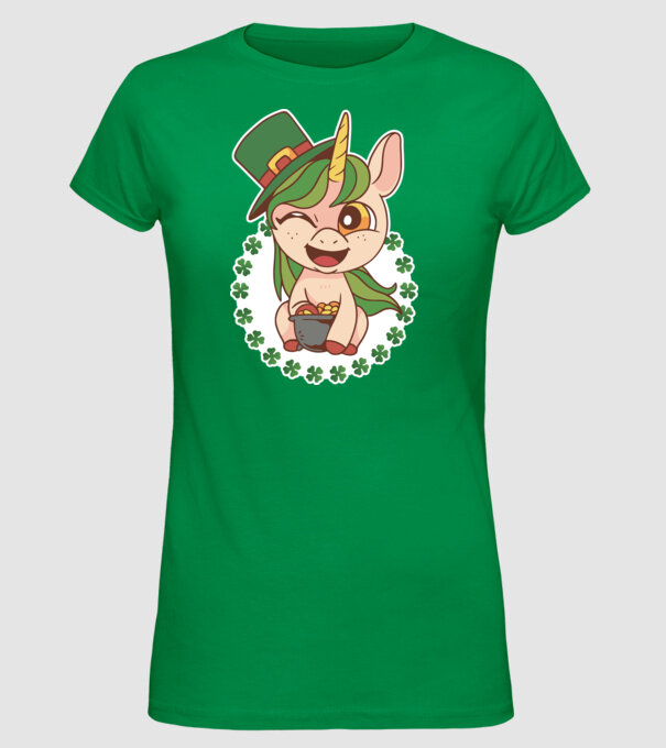 St Patrick Unicorn model verde pe tricou